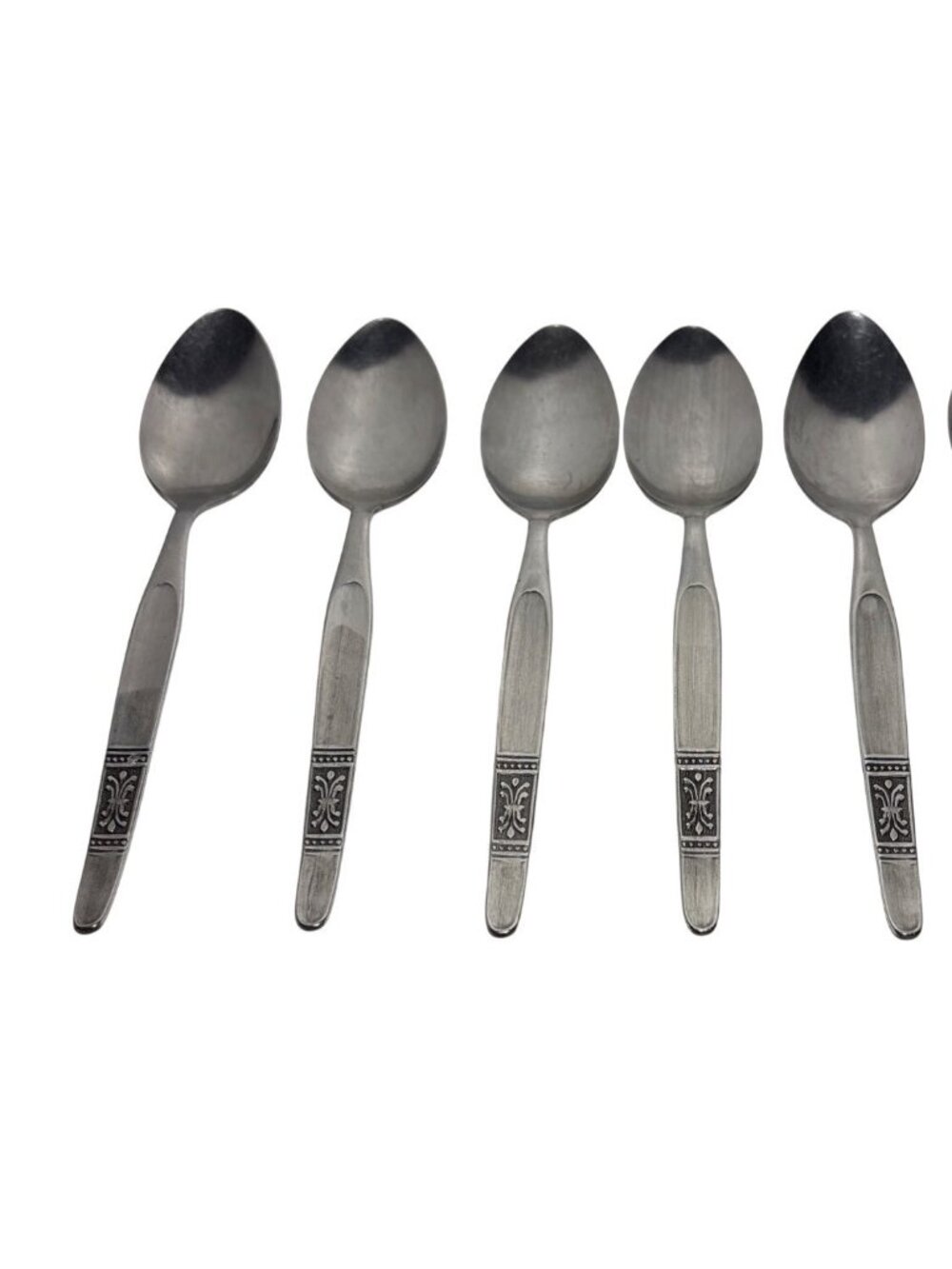 National Stainless Teaspoons Fleur-De-Lis Handle Design Japan Set of 5 Vintage